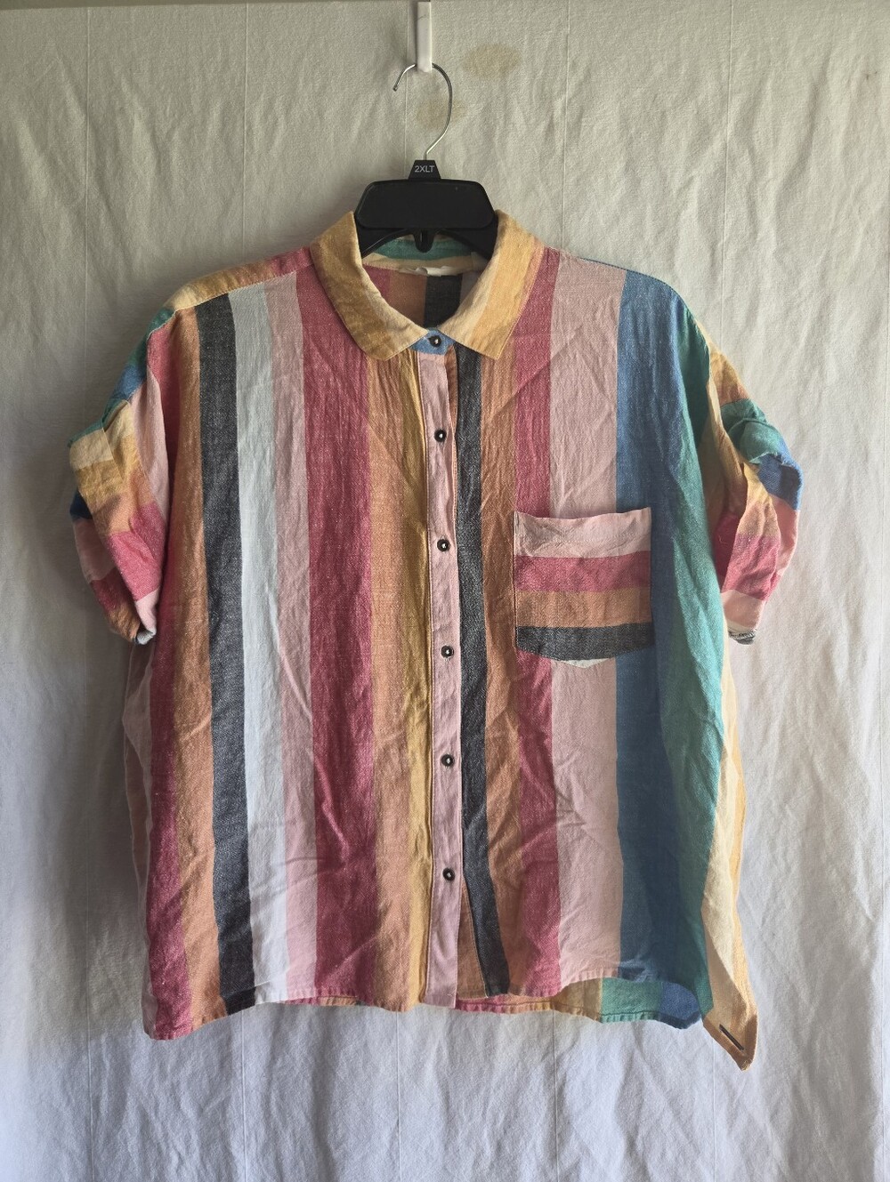 Billabong Button Up Shirt Womens Large  Boxy Striped Casual Beach Relaxed Cotton